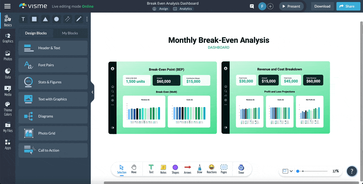 a GIFof how to use the workflow management feature in Visme - interactive dashboard
