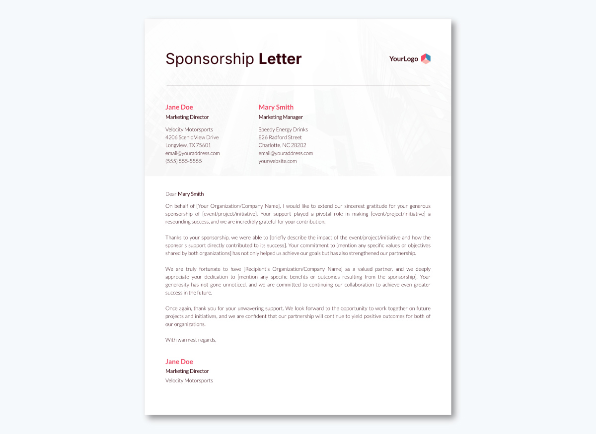event sponsorship examples - Event Sponsorship Letter Template