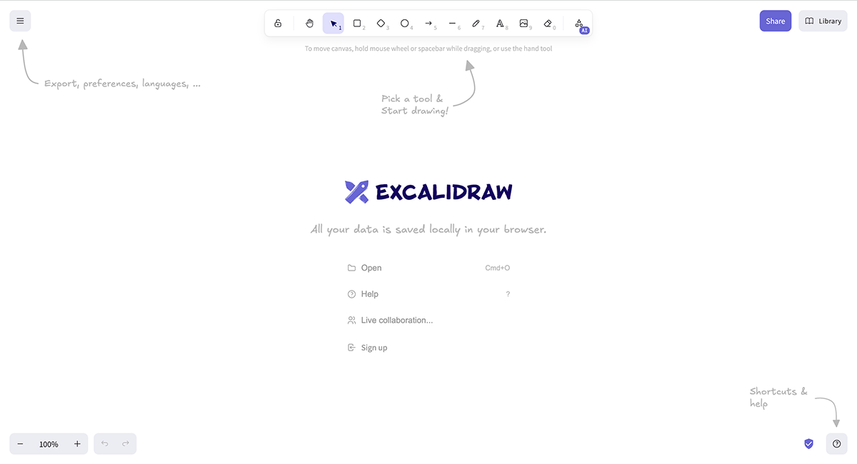 miro alternatives - an image of Excalidraw home page