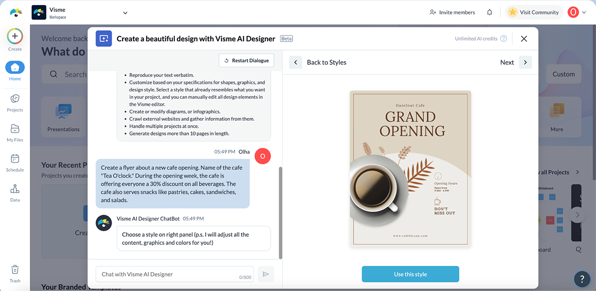 ai marketing tools - Visme AI Designer interface