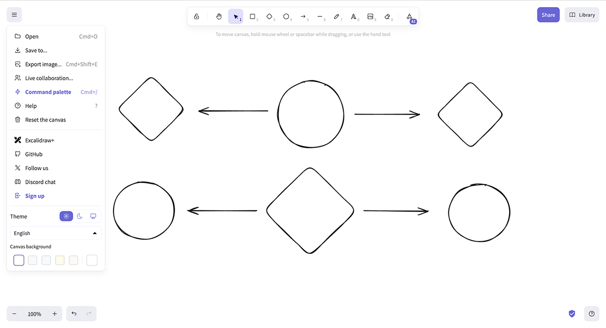 miro alternatives - an image of Excalidraw interface