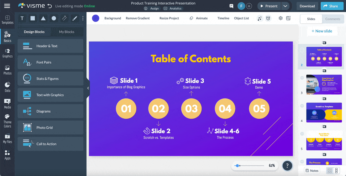  a GIF showing how to how to link the table of contents in a presentation and jump to different sections.