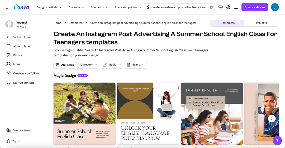 ai marketing tools - Canva's Magic Design interface