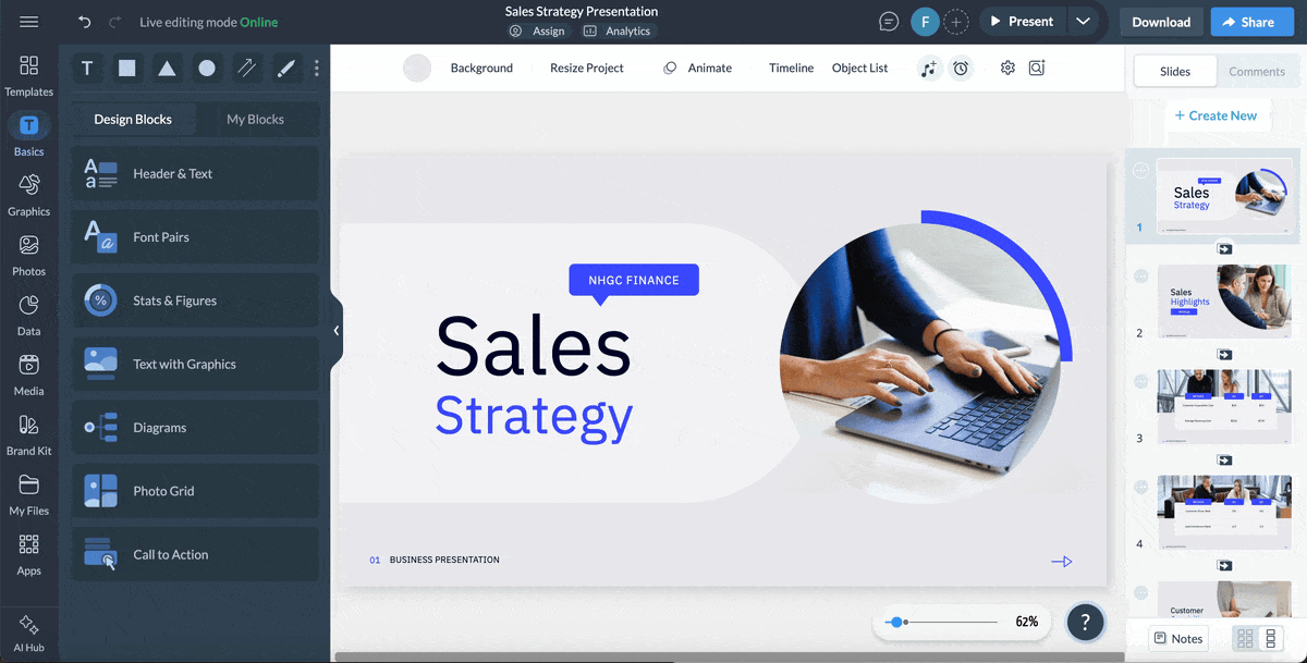 content authoring - a gif of animating design elements in Visme