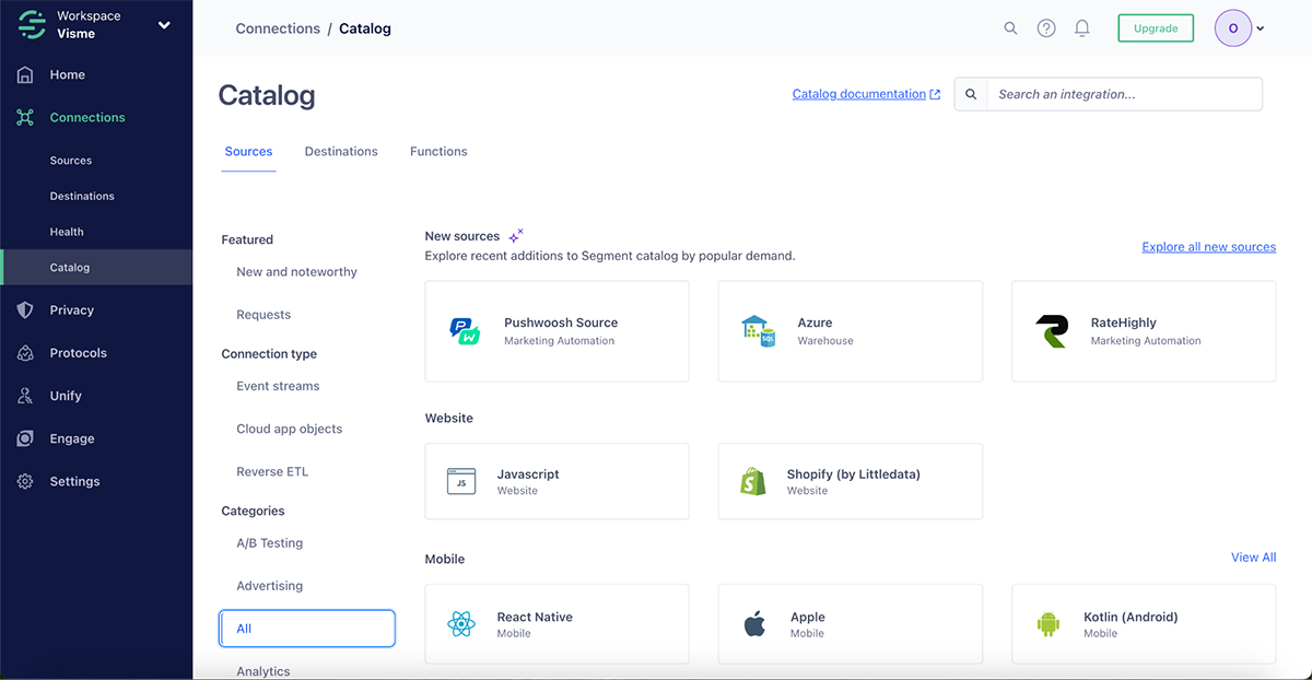 ai marketing tools - Segment interface