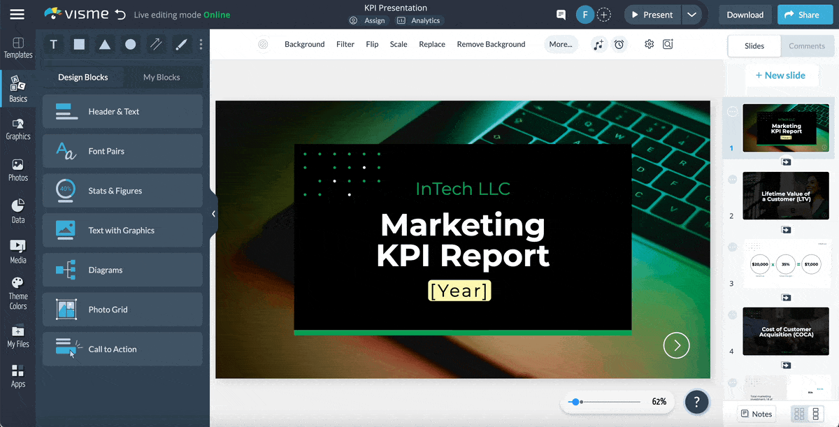 how to make a presentation interactive - how to change color theme in Visme