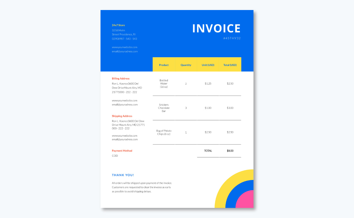 Commercial invoice template - Convenience Store Invoice Template