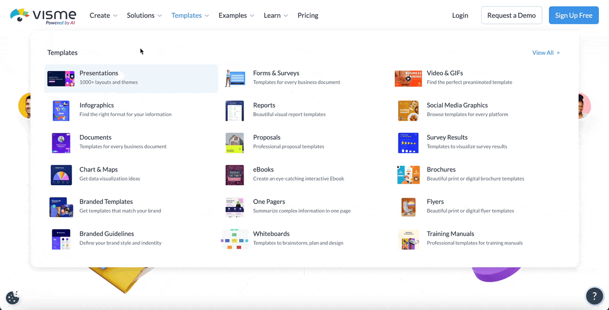 content authoring - a gif of Visme templates