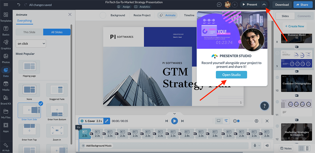 Visme's presentation recording feature