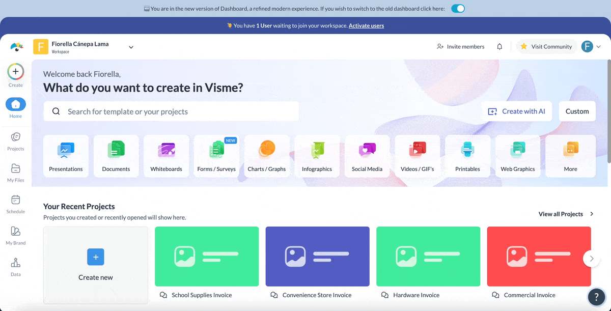 How to Create a Commercial Invoice with Visme - Choose a prebuilt template