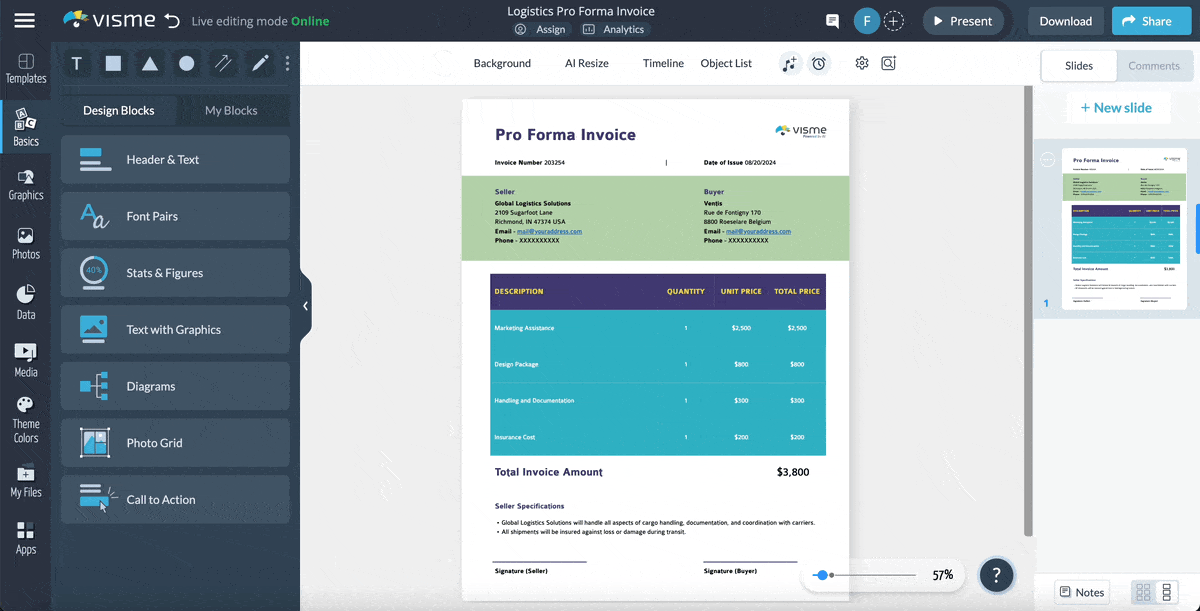 How to share your commercial invoice with Visme