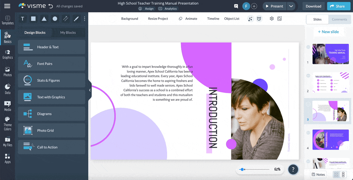 content authoring - a gif of animating design elements in Visme