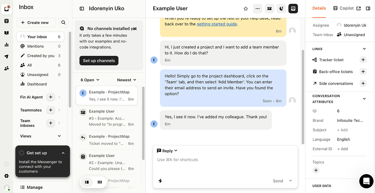 customer success tools - Intercom interface