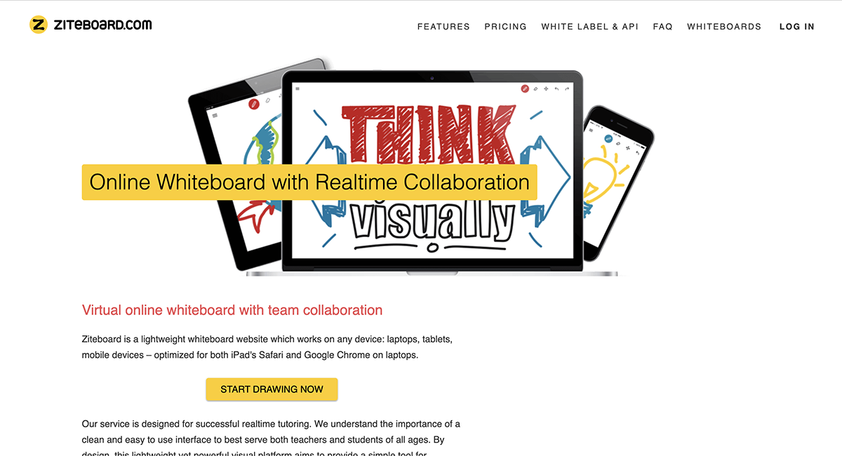 miro alternatives - an image of Ziteboard home page