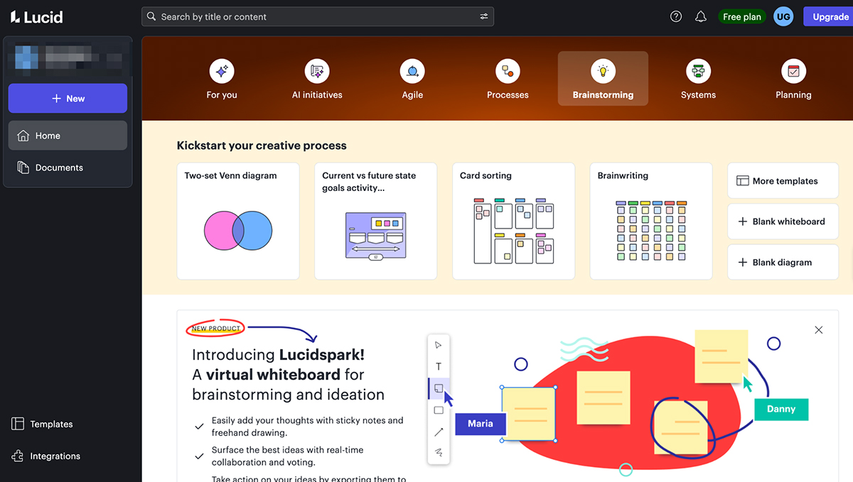 Miro Alternatives - a screenshot of Lucidchart Templates interface