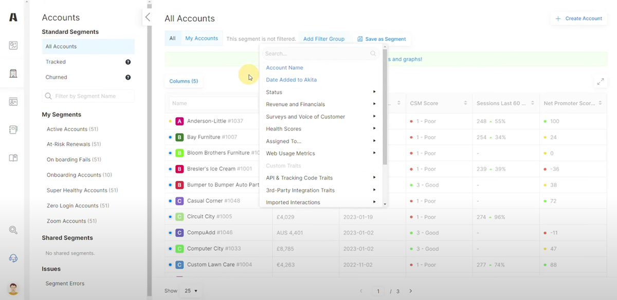 customer success tools - Akita interface