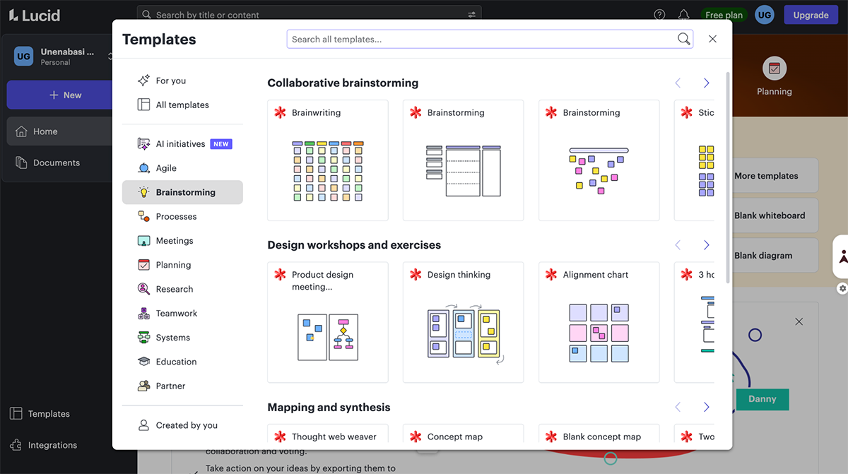 Miro Alternatives - a screenshot of Lucidchart Templates