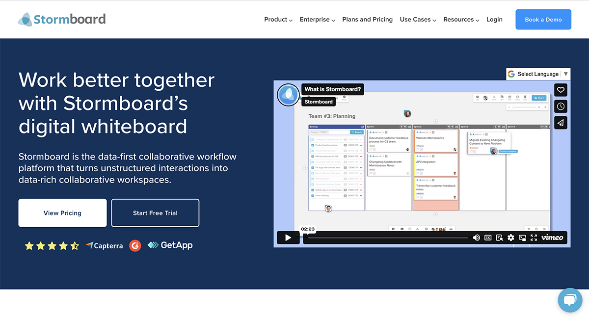 miro alternatives - an image of Stormboard home page
