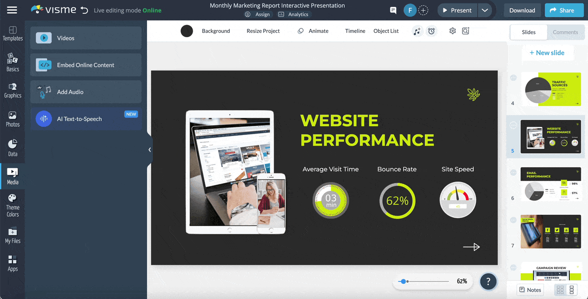 a GIF showing how to animate multiple objects in Visme