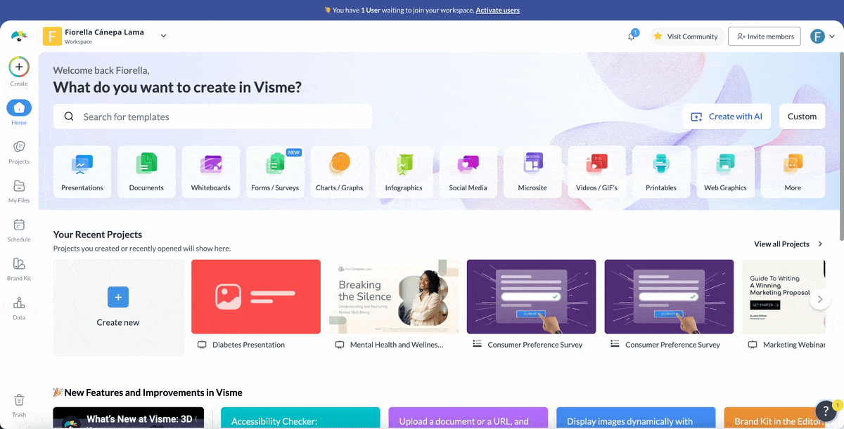how to start the design process with picking a template in Visme