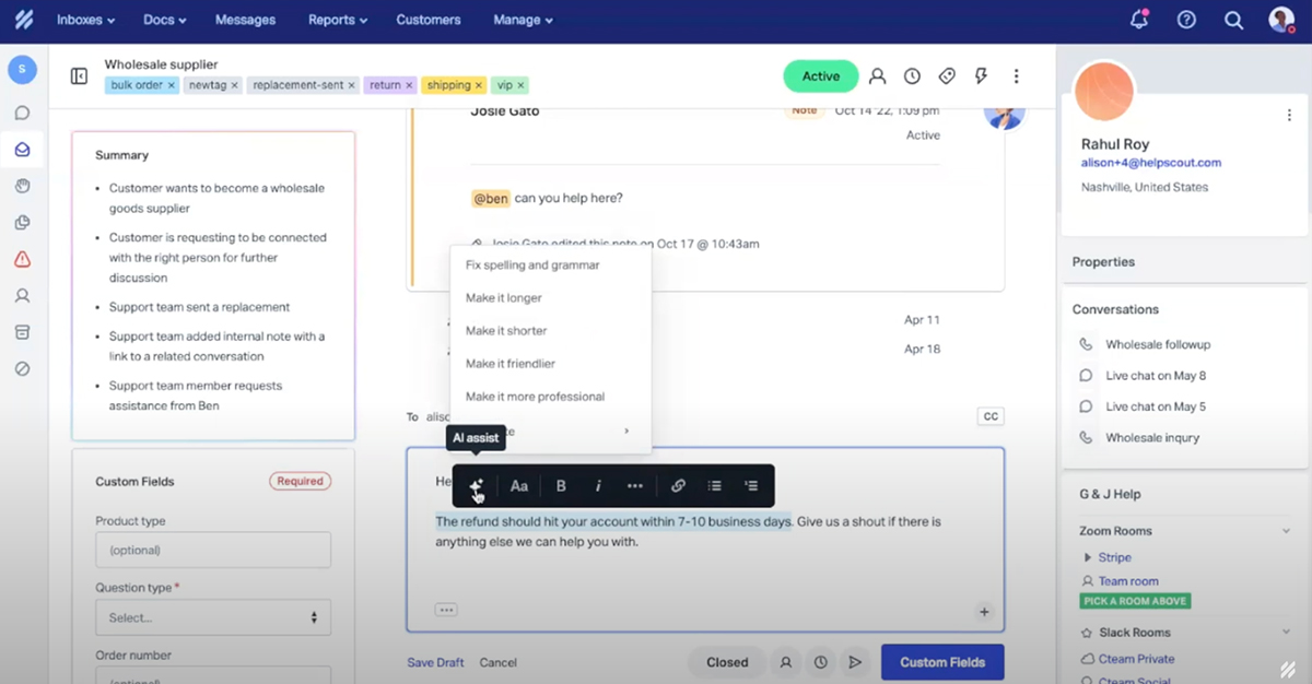 customer success tools - HelpScout interface