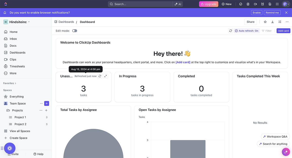 miro alternatives - an image of Clickup interface