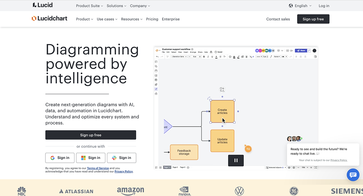 miro alternatives - an image of Lucidchart home page