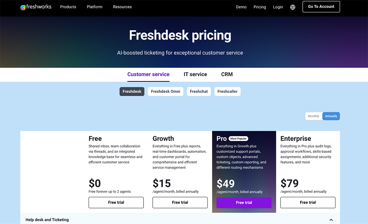 customer success tools - Freshworks pricing 