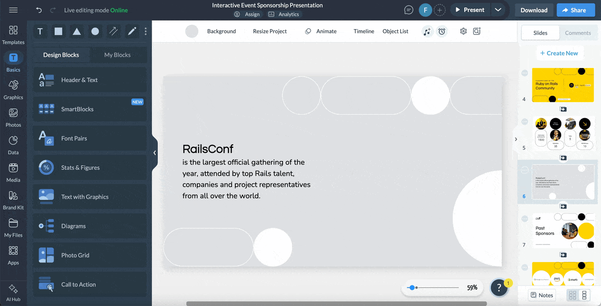 a GIF showing how to add interactive elements into a presentation