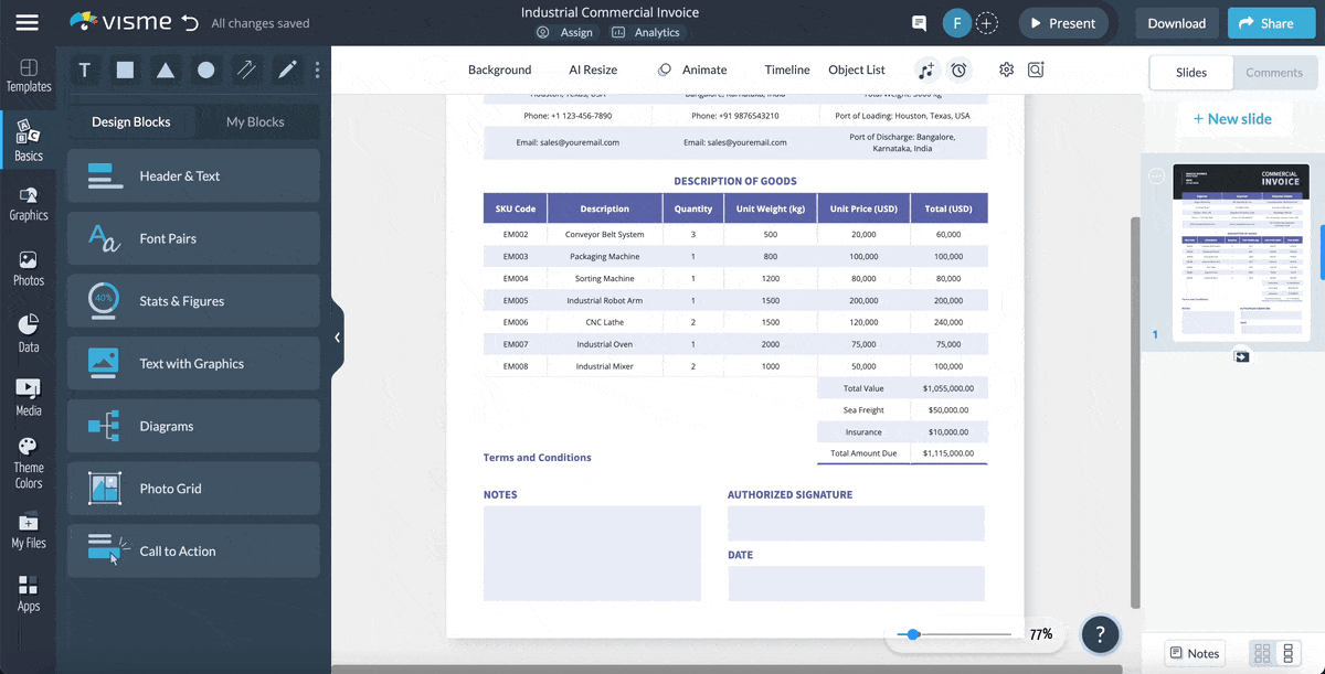 commercial invoice template - a video of how to add links and hotspots to your invoice template