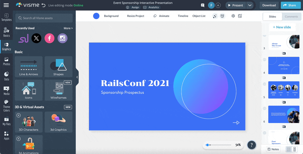 a GIF of adding a 3D characters and icons to a presentation