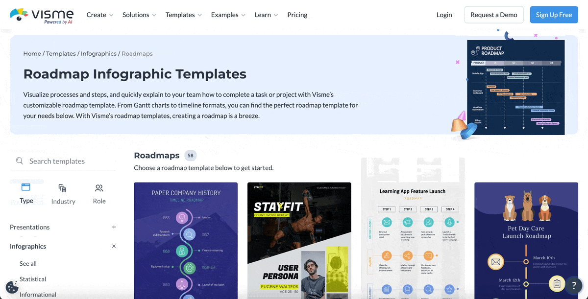 product management - roadmap templates in Visme