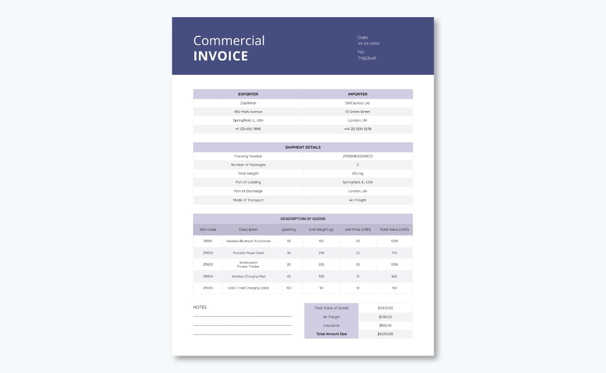 commercial invoice template - Retail Commercial Invoice Template