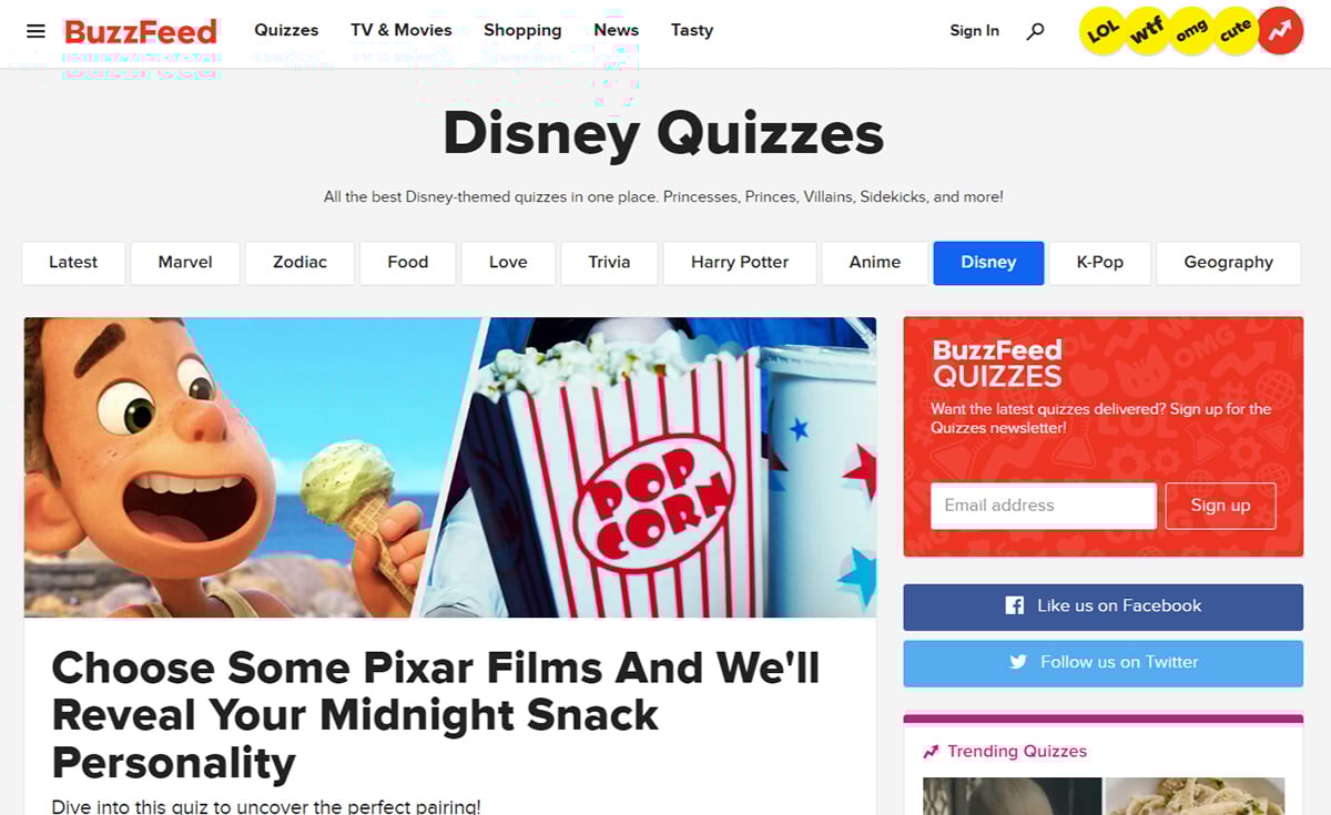 product marketing - Buzzfeed's interactive content 
