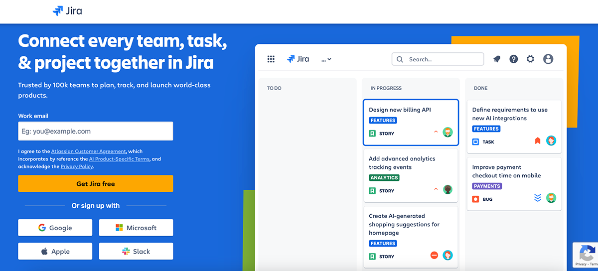 best product management tool - a screenshot of Jira's homepage