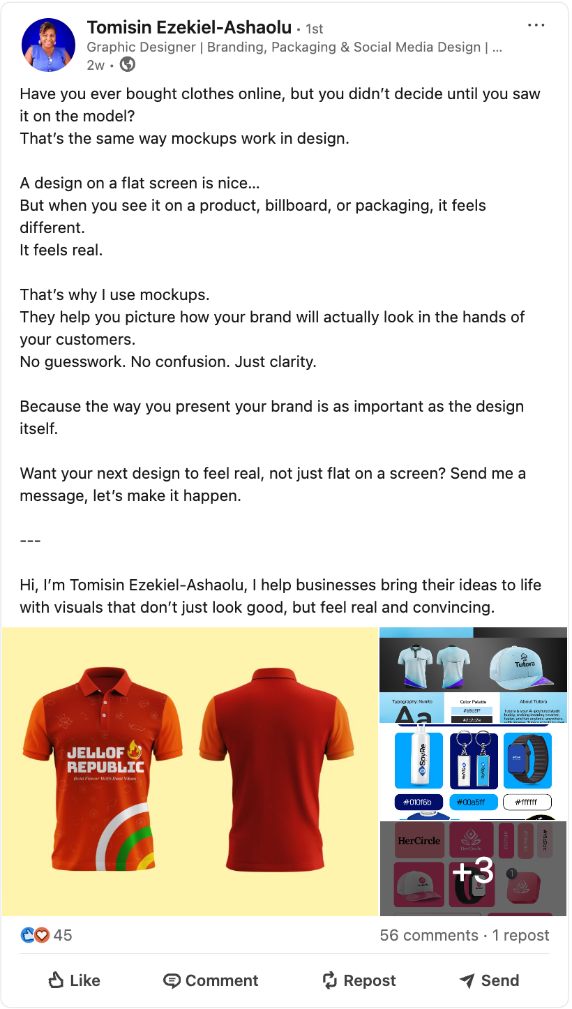 What is a mockup - LinkedIn post from a designer