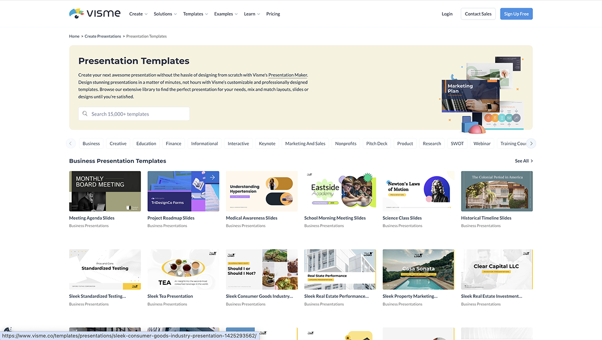 best presentation software - a collage of Visme's presentation templates