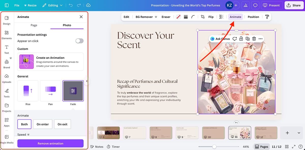 best presentation software - Canva's animation
