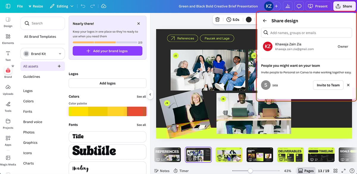 best presentation software - Canva's collaboration feature