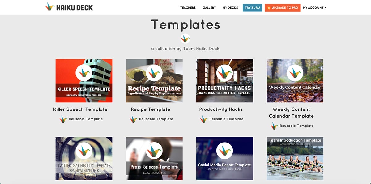best presentation software - Haiku Deck template library