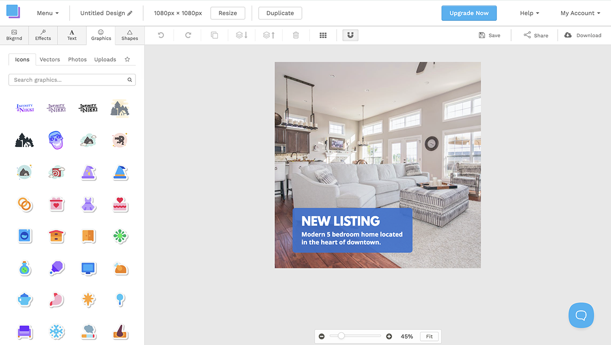 Canva alternatives - A screenshot of Snappa's icons