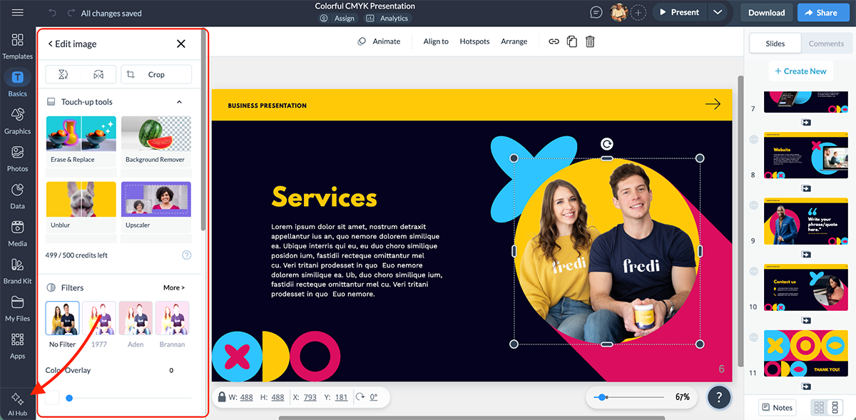 best presentation software - Visme's AI edit tools 