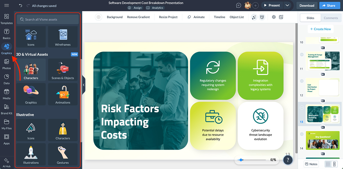 best presentation software - Visme's asset library 