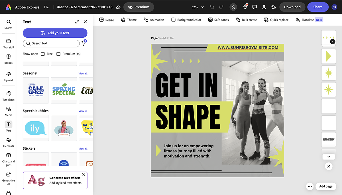 canva alternatives - Adobe express interface