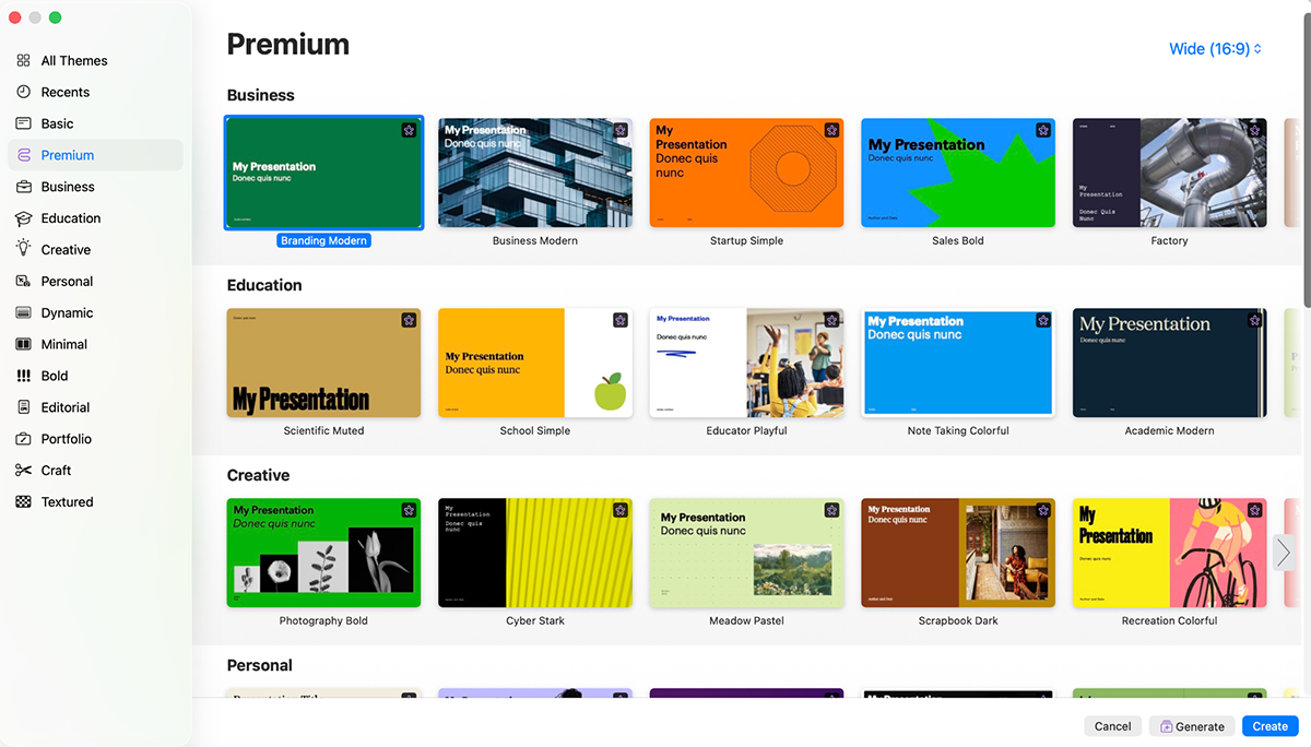 best presentation software - themes and templates in Keynote