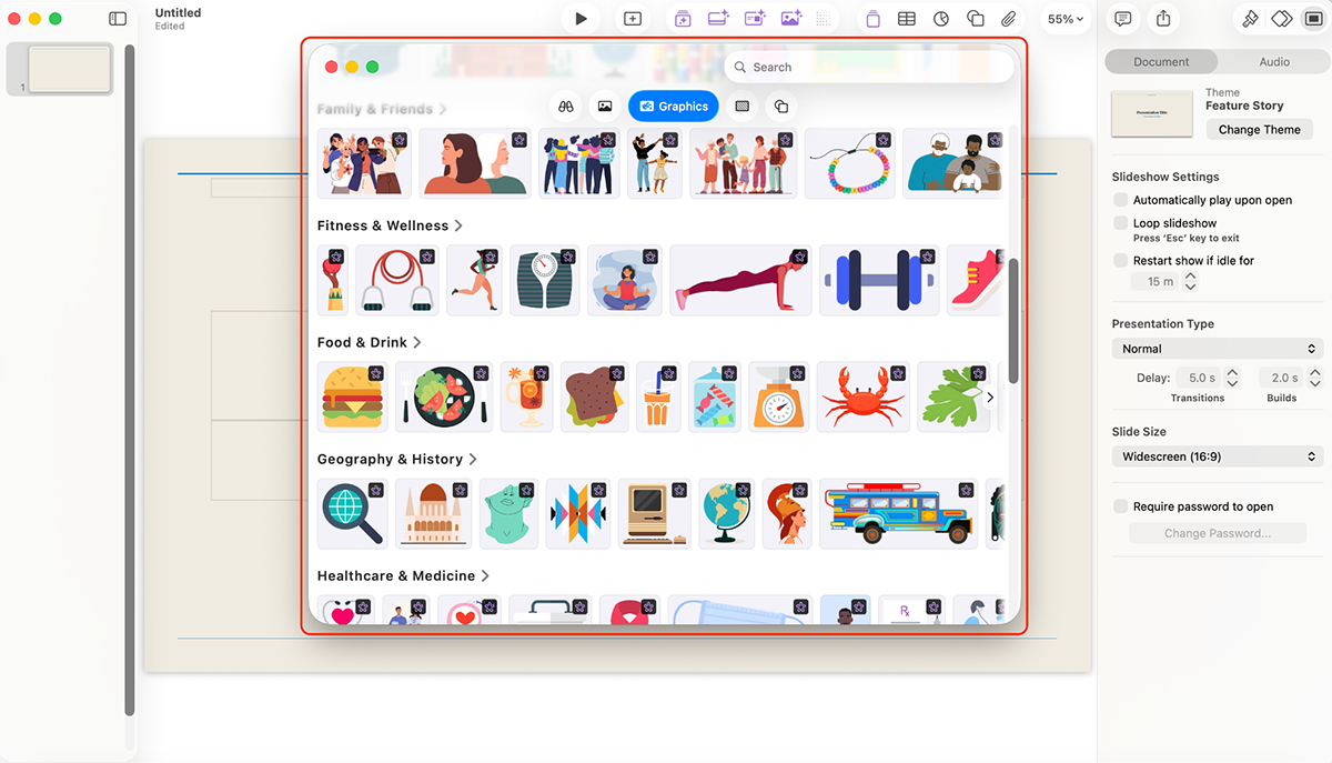 best presentation software - asset library in Keynote