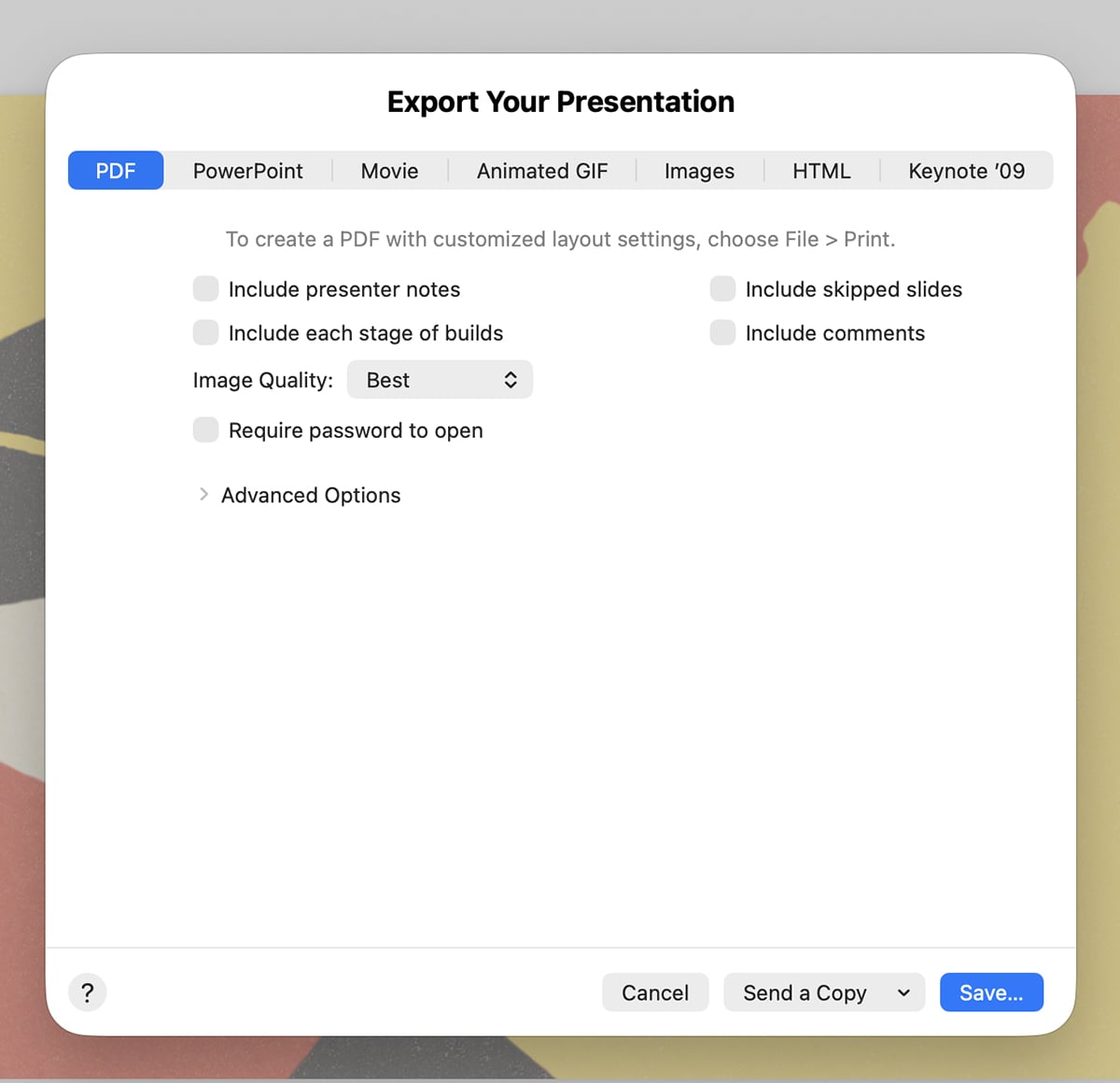 best presentation software - publish and export options in Keynote
