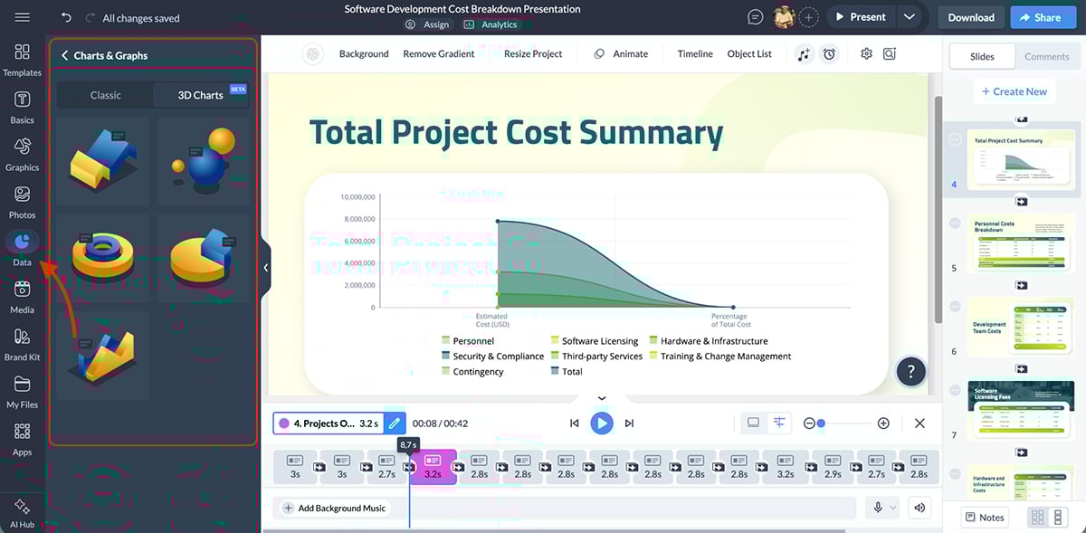 best presentation software - 3D chart maker in Visme 
