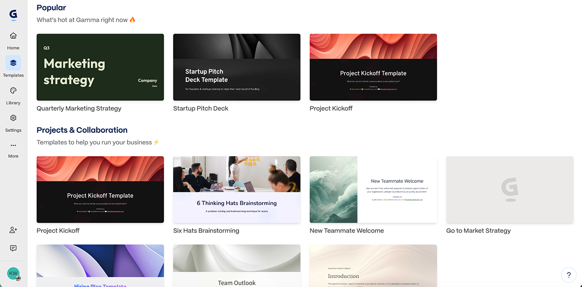 best presentation software - template library in Gamma