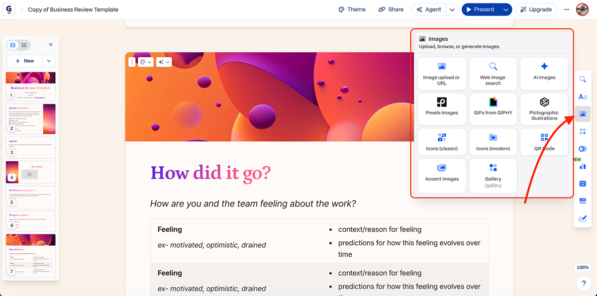 best presentation software - image library in Gamma